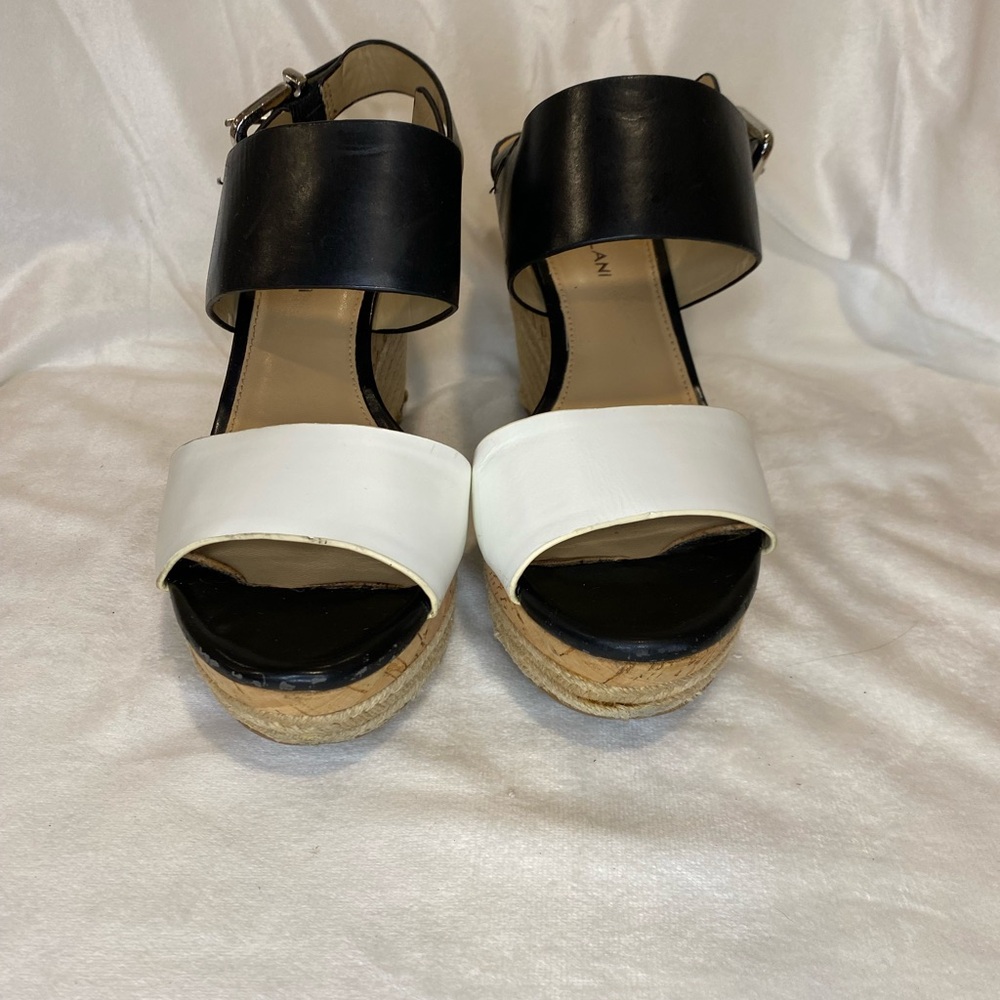 ANTONIO MELANI Black and White Platform Wedge Espadrille Sandals Size 8.5